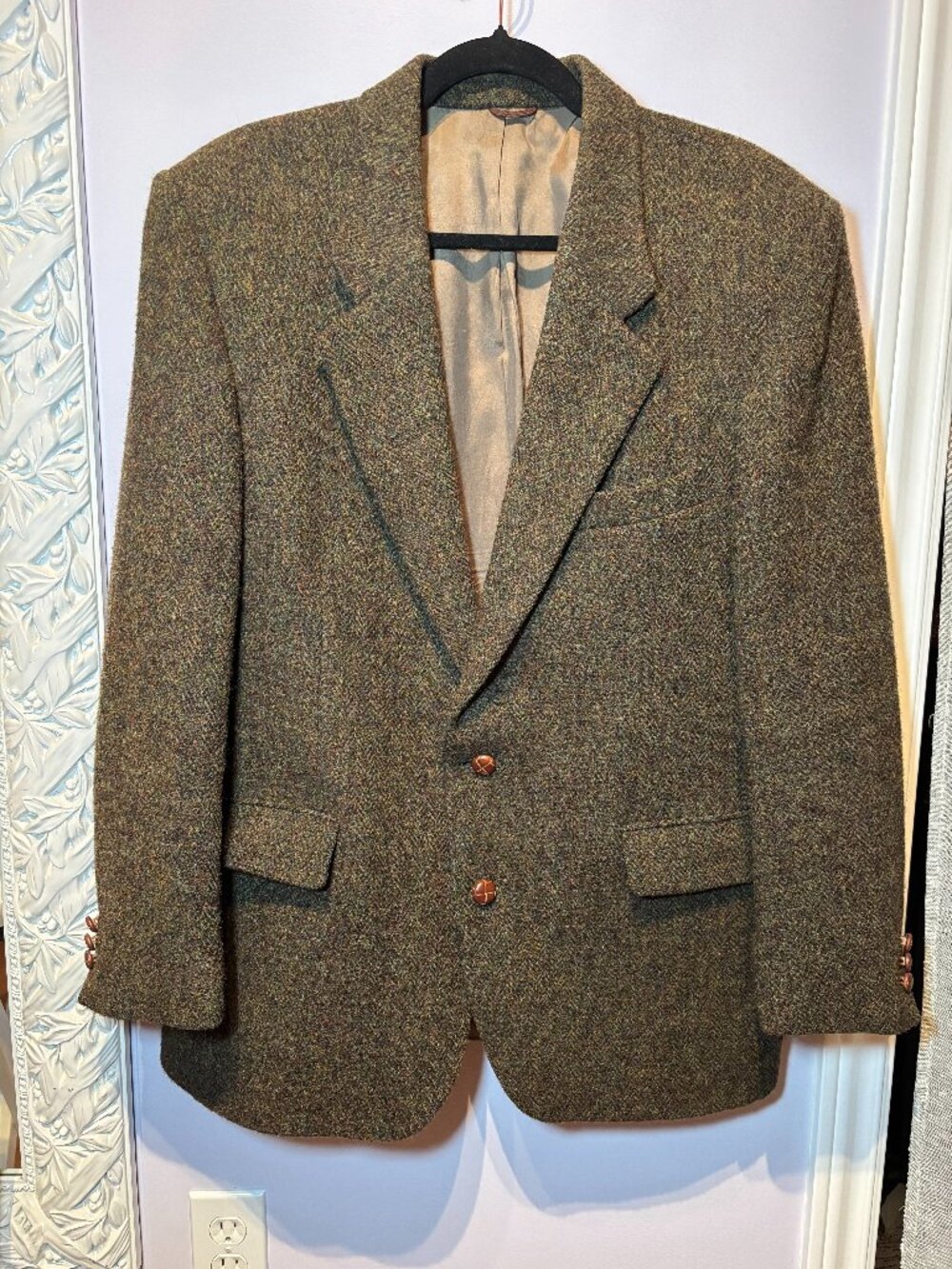 Vintage Harris Tweed Green Wool Jacket in 42 Regular